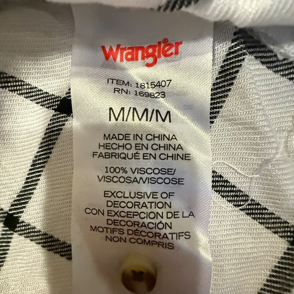 Wrangler Plaid Peasant Blouse White and Black Size M NWT - Picture 10 of 11
